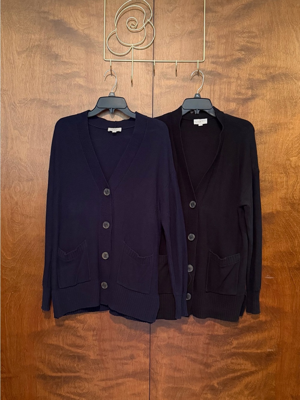 Lot of 2 LOFT OUTLET Long Sleeve Boyfriend Cardigans Womens M Blue & Black Knit